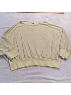 Nike Sweatshirt Size Medium Yellow Terry Batwing Baggy Oversized Boatneck Swoosh